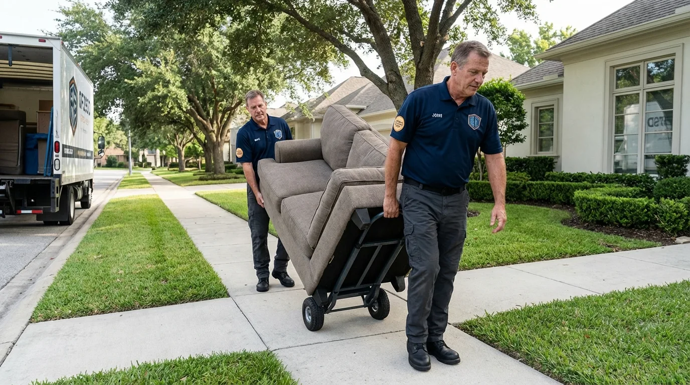 Local residential moving crew loading furniture in Lancaster, TX