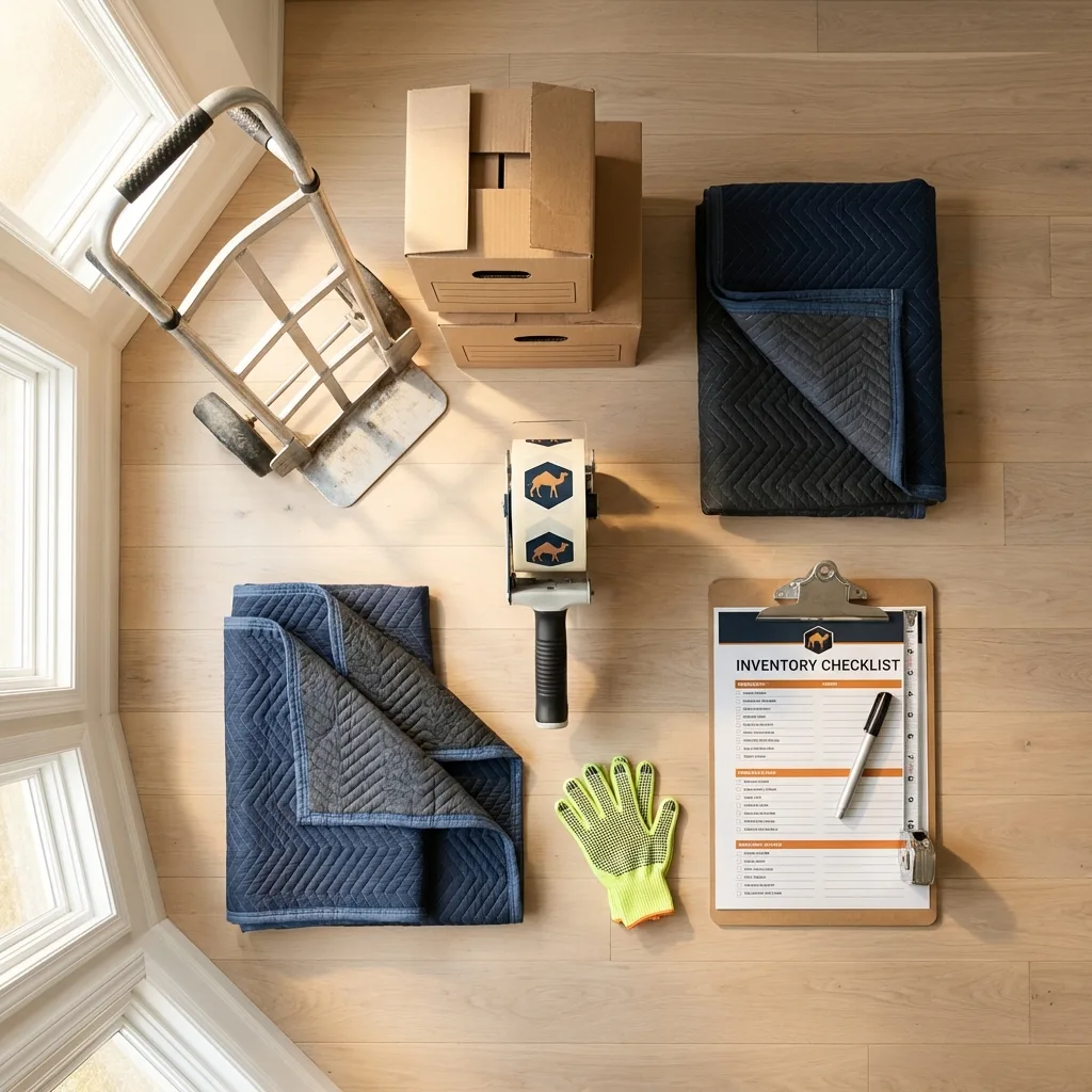 Professional moving supplies and packing materials layout for Lancaster residential relocations
